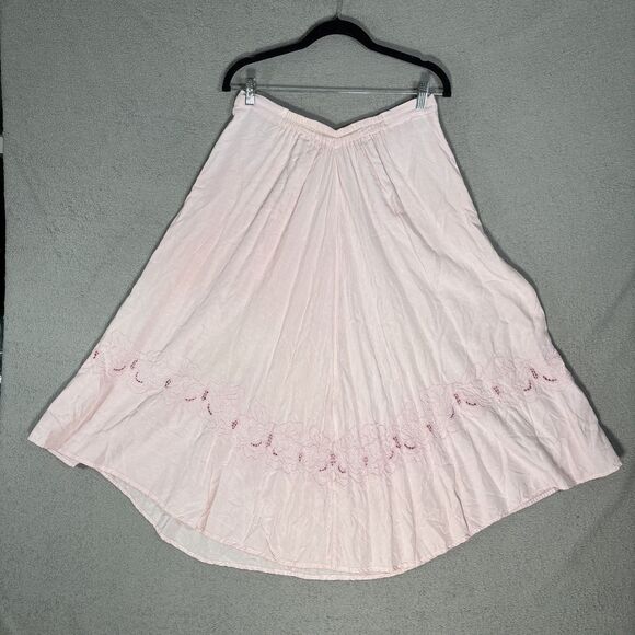 Vintage Bali Emerald Design Midi Skirt Womens Size M Pink Cottagecore Gypsy Boho - Picture 9 of 15